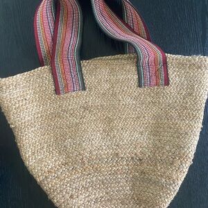 MERSEA Jute Tote Bag with Multicolor Straps